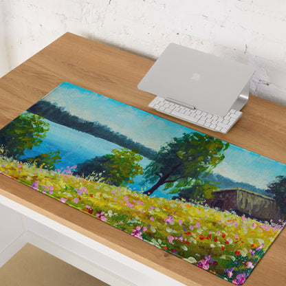 Vivid Landscape Garden Mat - Landscape Garden Scene Blue Green Impressionist Vibrant Modern Decor Oil Painting Gamers