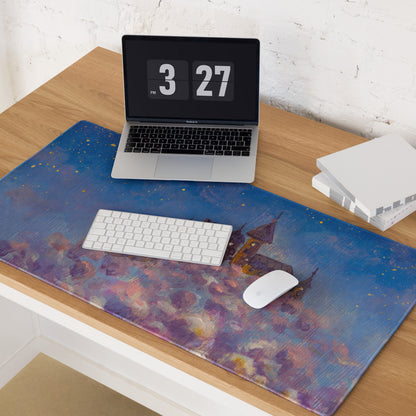 Nightfall Castle Art Mouse Pad - Castle Night Sky Blue Desk Pad Watercolor Dreamy Whimsical Decor Style Niche PC Gaming
