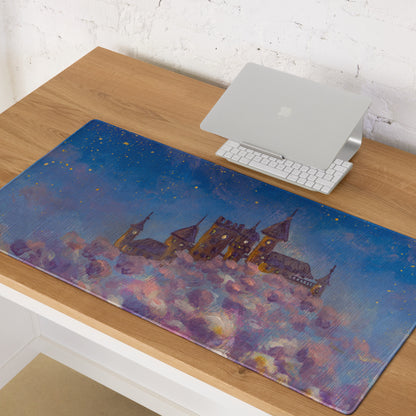 Nightfall Castle Art Mouse Pad - Castle Night Sky Blue Desk Pad Watercolor Dreamy Whimsical Decor Style Niche PC Gaming