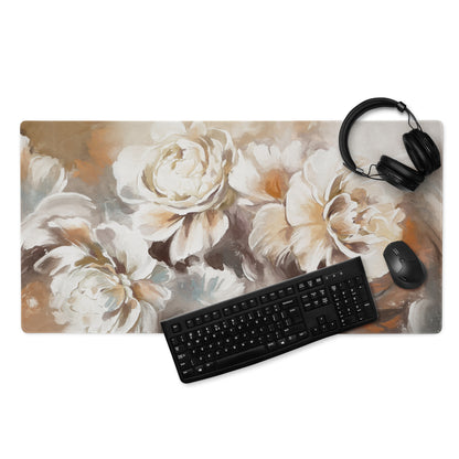 Floral Rose Desk Pad - Floral Desk Pad Peach Ivory Home Office Watercolor Soft Romantic Mood Modern Chic Decor Gamers