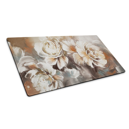Floral Rose Desk Pad - Floral Desk Pad Peach Ivory Home Office Watercolor Soft Romantic Mood Modern Chic Decor Gamers