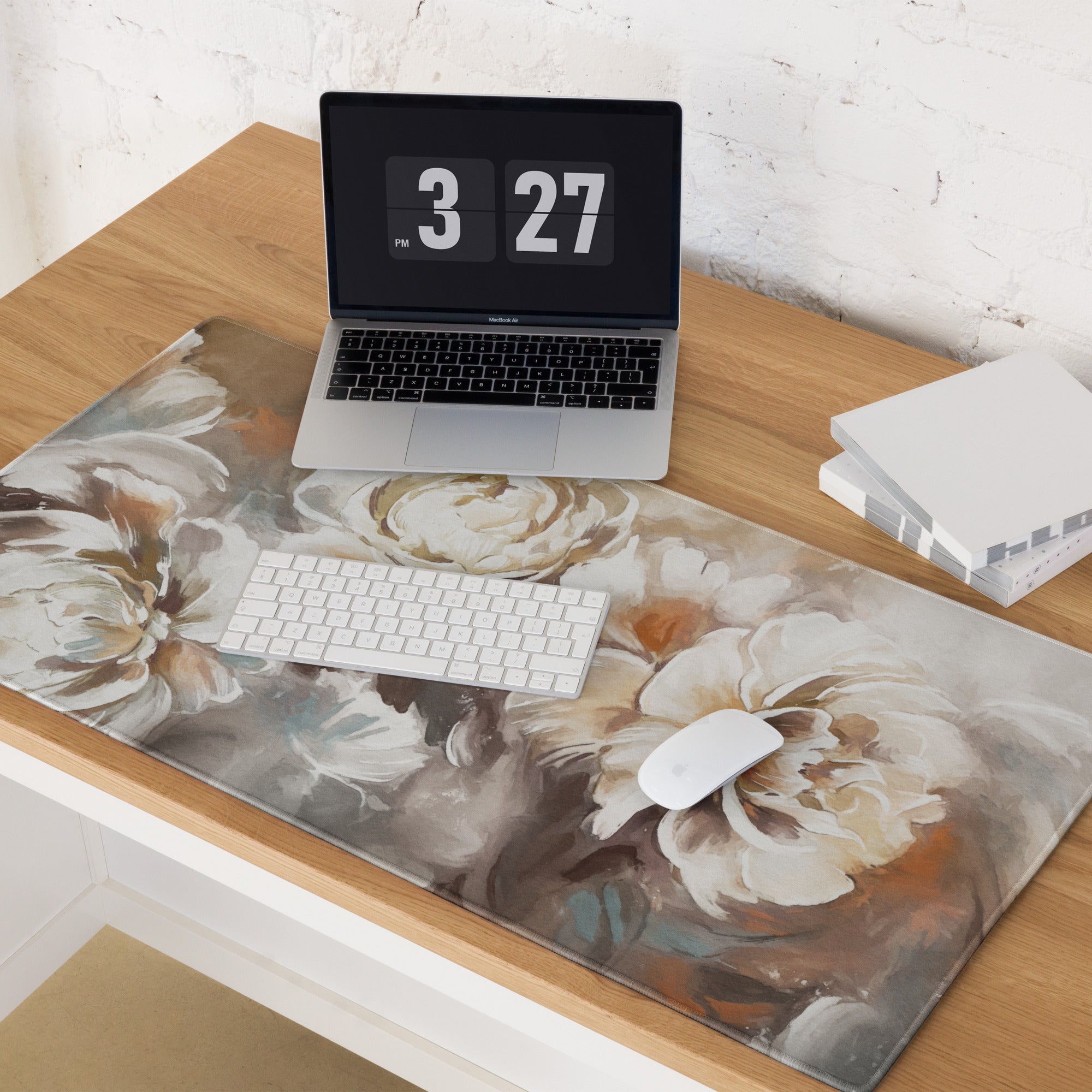 Floral Rose Desk Pad - Floral Desk Pad Peach Ivory Home Office Watercolor Soft Romantic Mood Modern Chic Decor Gamers