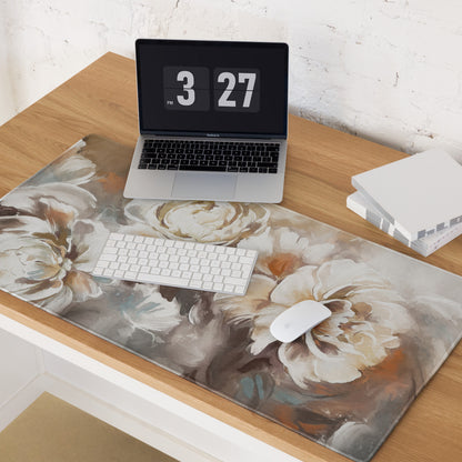 Floral Rose Desk Pad - Floral Desk Pad Peach Ivory Home Office Watercolor Soft Romantic Mood Modern Chic Decor Gamers