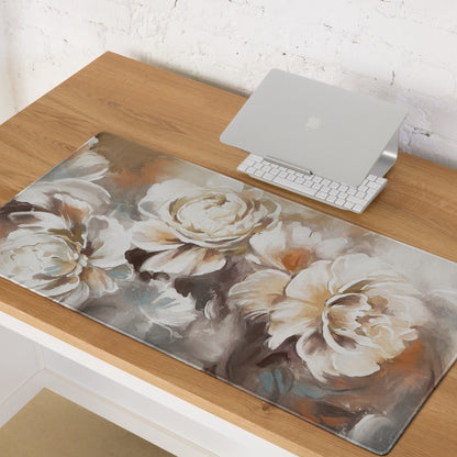Floral Rose Desk Pad - Floral Desk Pad Peach Ivory Home Office Watercolor Soft Romantic Mood Modern Chic Decor Gamers