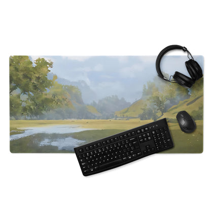 Nature Vista Landscape Mouse Pad - Landscape Painting Green Blue Tones Desk Decor Impressionist Style Mood Calm Serene Modern Minimalist Office Gaming Desk Accessory Oil Painting Look