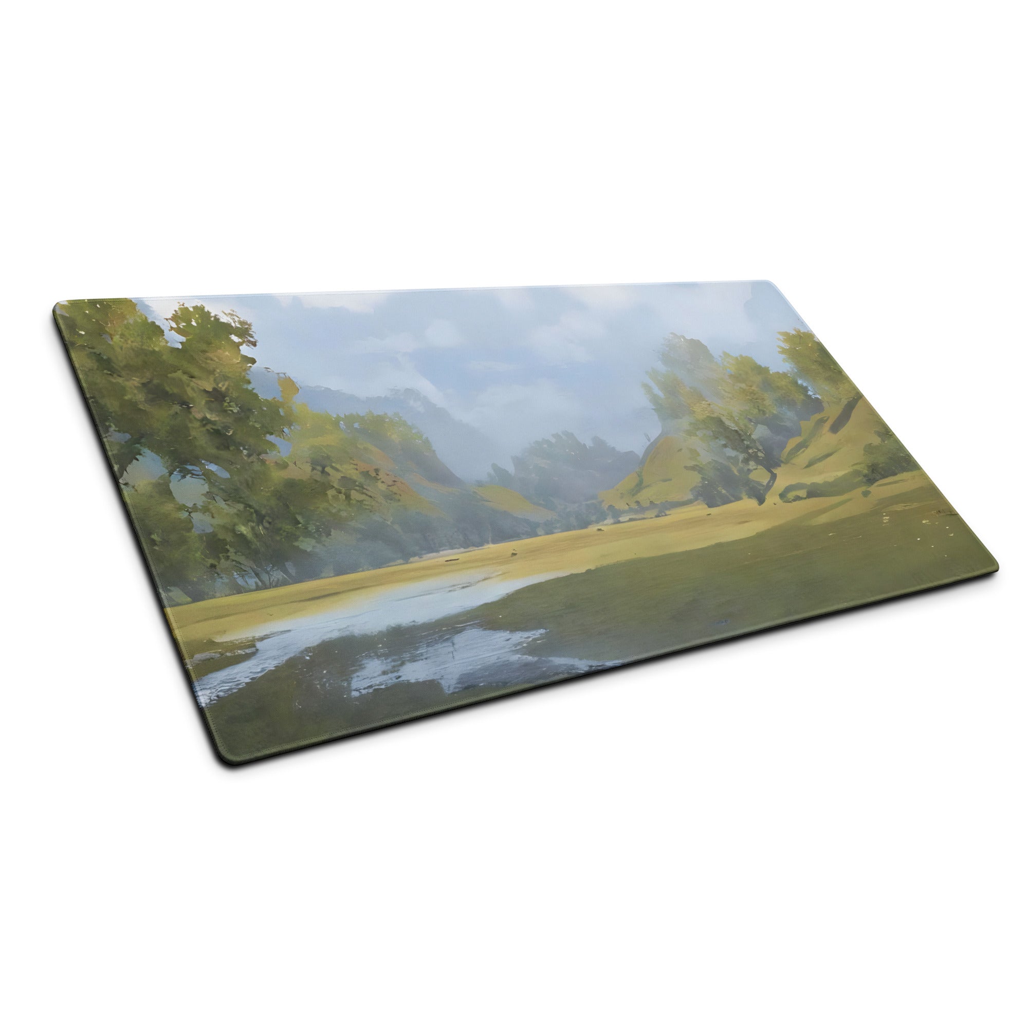 Nature Vista Landscape Mouse Pad - Landscape Painting Green Blue Tones Desk Decor Impressionist Style Mood Calm Serene Modern Minimalist Office Gaming Desk Accessory Oil Painting Look