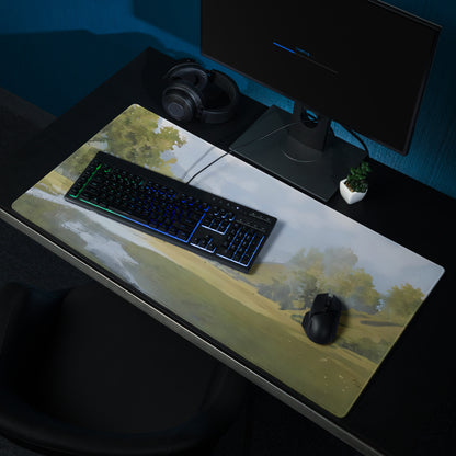 Nature Vista Landscape Mouse Pad - Landscape Painting Green Blue Tones Desk Decor Impressionist Style Mood Calm Serene Modern Minimalist Office Gaming Desk Accessory Oil Painting Look