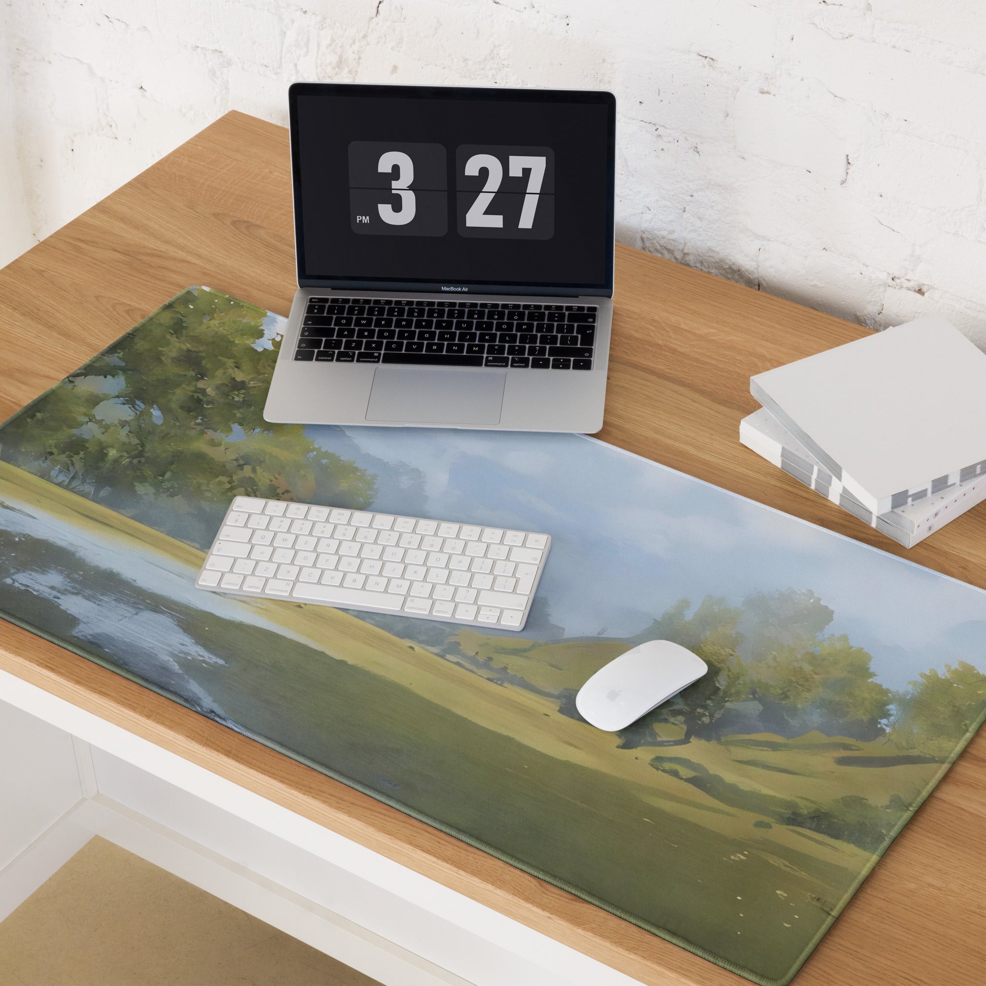 Nature Vista Landscape Mouse Pad - Landscape Painting Green Blue Tones Desk Decor Impressionist Style Mood Calm Serene Modern Minimalist Office Gaming Desk Accessory Oil Painting Look
