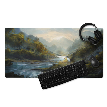 Nature Vista Landscape Gaming Pad - Landscape Blue Green Desk Setup Impressionist Oil Painting Mood Serene Rustic