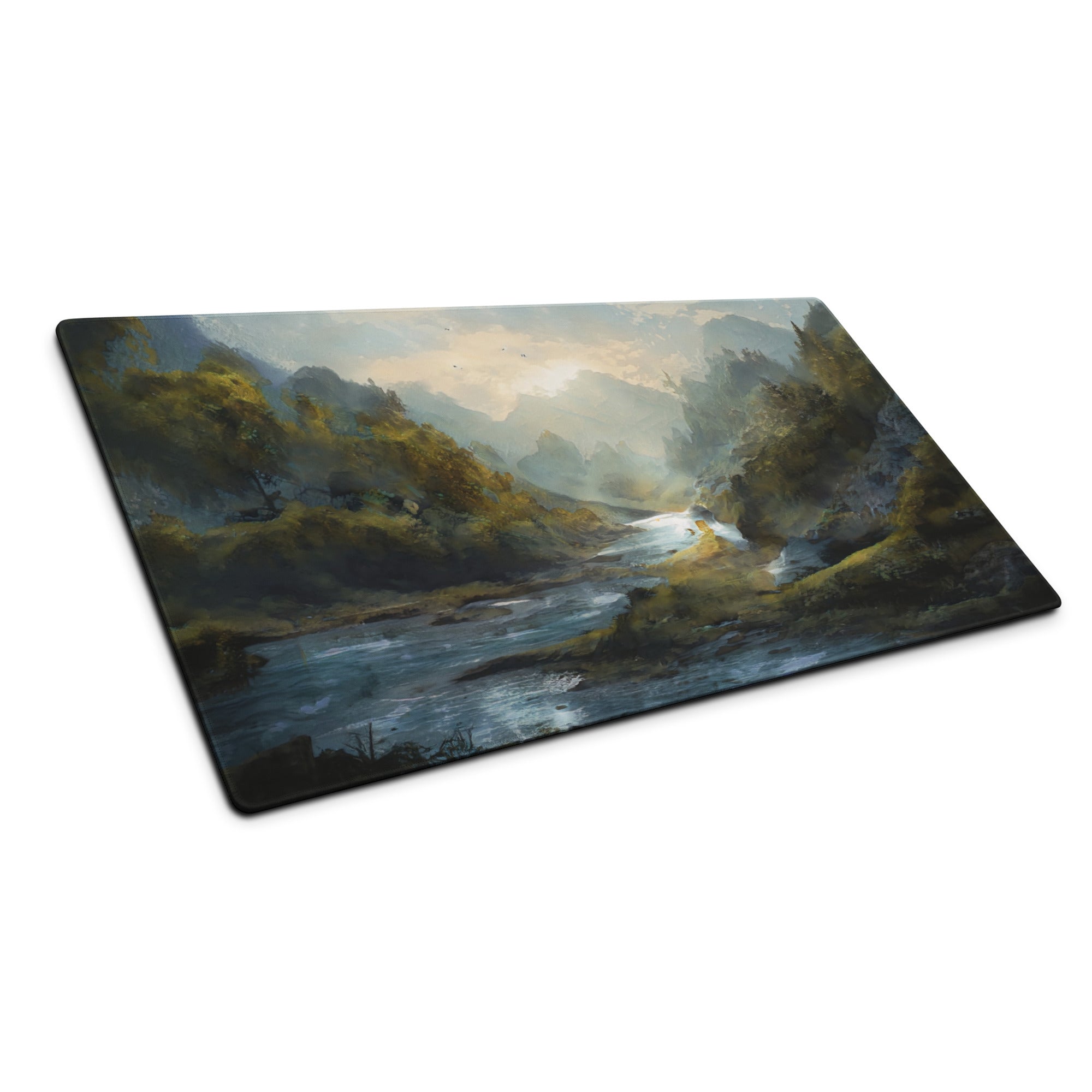 Nature Vista Landscape Gaming Pad - Landscape Blue Green Desk Setup Impressionist Oil Painting Mood Serene Rustic