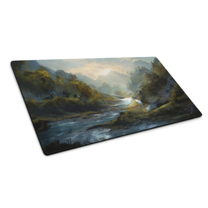 Nature Vista Landscape Gaming Pad - Landscape Blue Green Desk Setup Impressionist Oil Painting Mood Serene Rustic