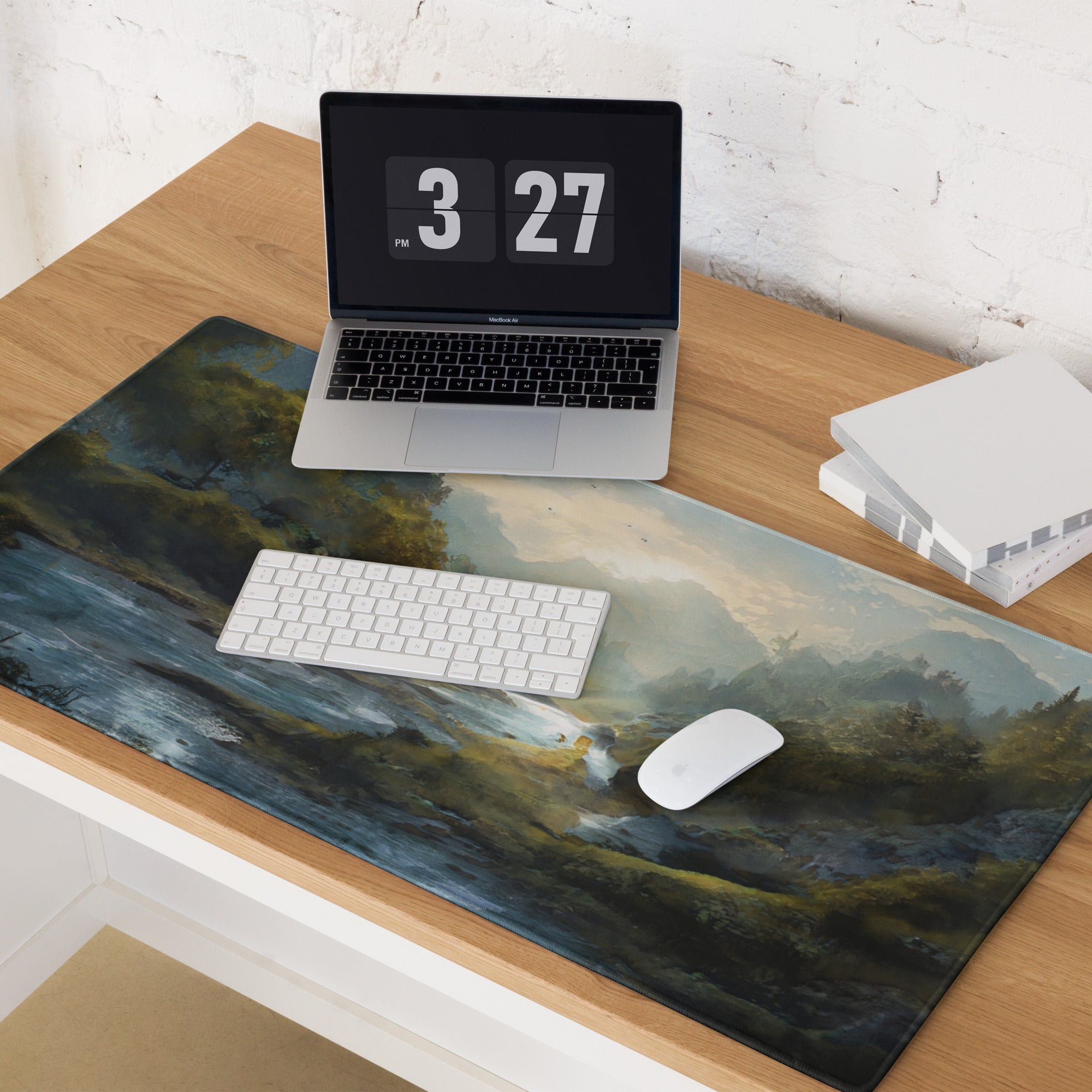 Nature Vista Landscape Gaming Pad - Landscape Blue Green Desk Setup Impressionist Oil Painting Mood Serene Rustic