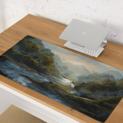 Nature Vista Landscape Gaming Pad - Landscape Blue Green Desk Setup Impressionist Oil Painting Mood Serene Rustic