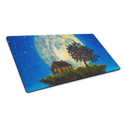 Moonlit Landscape Night Desk Pad - Moonlit Landscape Blue Night Sky Office Impressionist Dreamy Vintage Desk Oil