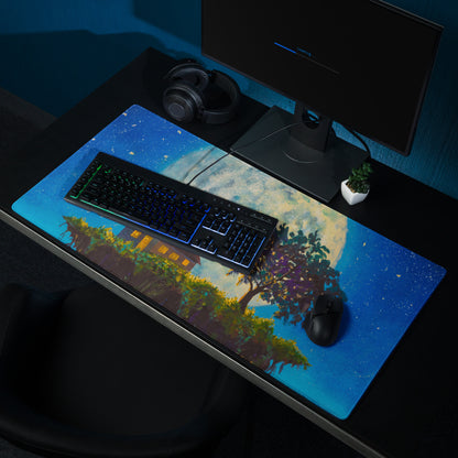Moonlit Landscape Night Desk Pad - Moonlit Landscape Blue Night Sky Office Impressionist Dreamy Vintage Desk Oil