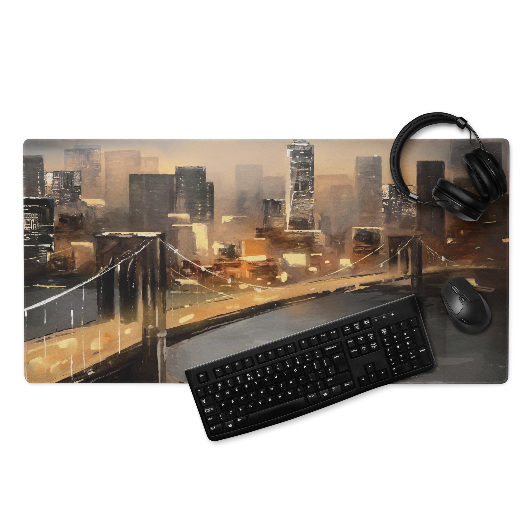 Urban Skyline Cityscape Mouse Pad - City Skyline Brown Orange Desk Gaming Modern Art Moody Sunset Urban Chic Gamer Gift