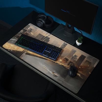Urban Skyline Cityscape Mouse Pad - City Skyline Brown Orange Desk Gaming Modern Art Moody Sunset Urban Chic Gamer Gift