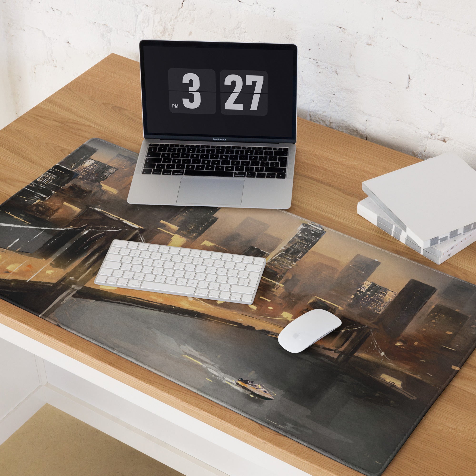 Urban Skyline Cityscape Mouse Pad - City Skyline Brown Orange Desk Gaming Modern Art Moody Sunset Urban Chic Gamer Gift