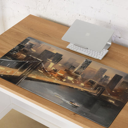 Urban Skyline Cityscape Mouse Pad - City Skyline Brown Orange Desk Gaming Modern Art Moody Sunset Urban Chic Gamer Gift