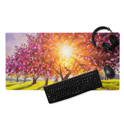 Cherry Blossom Mouse Pad - Cherry Blossom Pink Purple Gold Desk Mat Bright Mood Modern Decor Gaming Desk Mat Oil