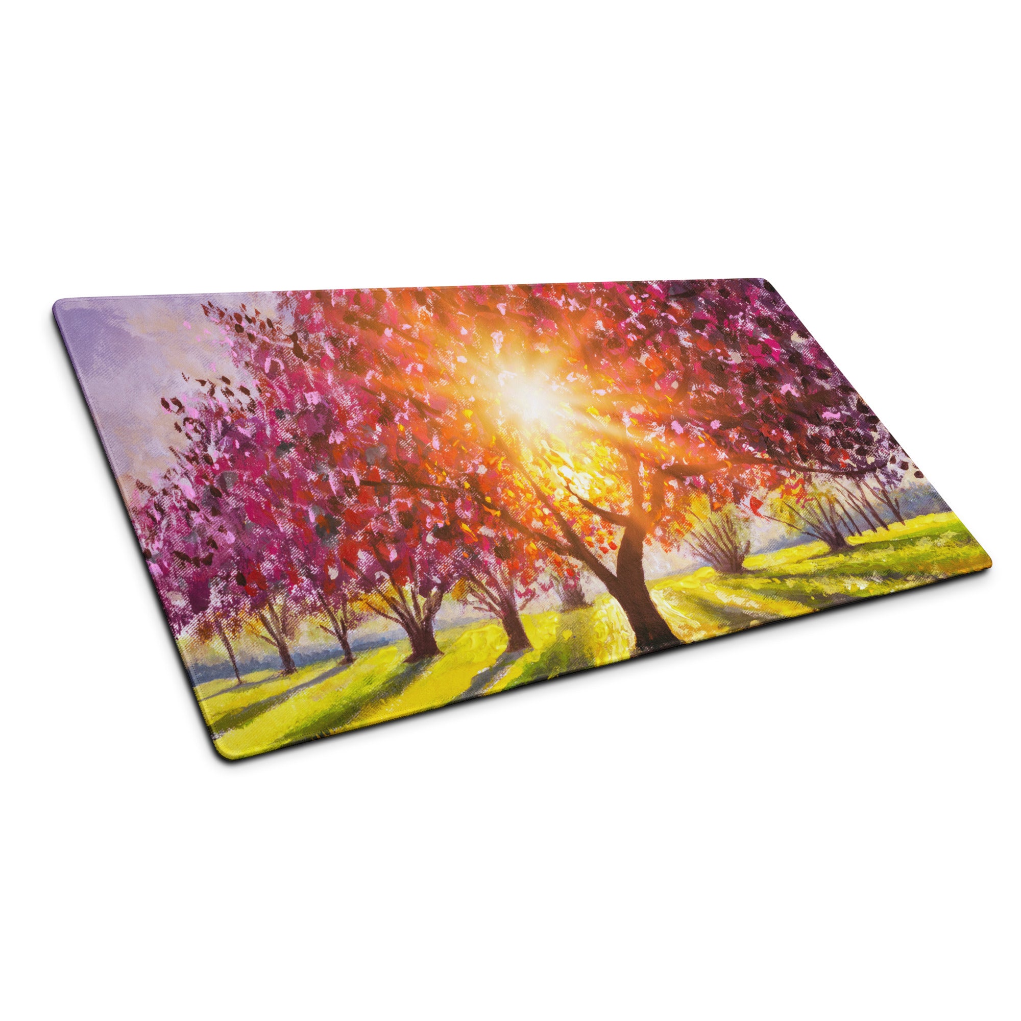 Cherry Blossom Mouse Pad - Cherry Blossom Pink Purple Gold Desk Mat Bright Mood Modern Decor Gaming Desk Mat Oil
