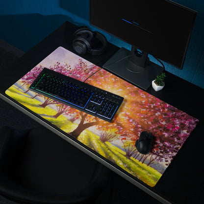 Cherry Blossom Mouse Pad - Cherry Blossom Pink Purple Gold Desk Mat Bright Mood Modern Decor Gaming Desk Mat Oil