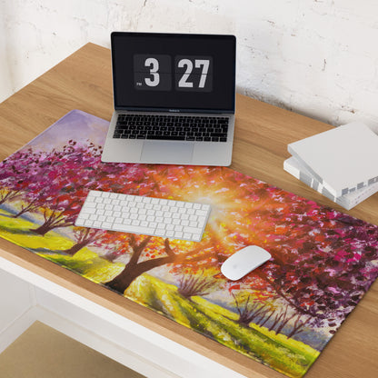 Cherry Blossom Mouse Pad - Cherry Blossom Pink Purple Gold Desk Mat Bright Mood Modern Decor Gaming Desk Mat Oil