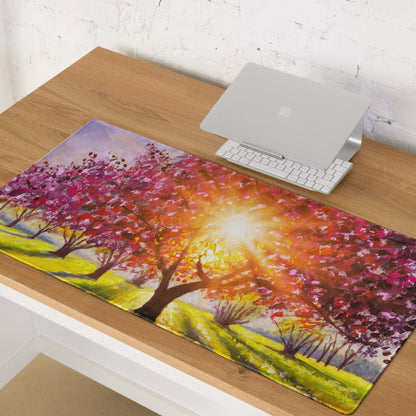 Cherry Blossom Mouse Pad - Cherry Blossom Pink Purple Gold Desk Mat Bright Mood Modern Decor Gaming Desk Mat Oil