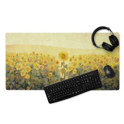 Sunflower Field Gaming Mouse Pad - Sunflower Field Yellow Desk Impressionist, Vibrant Mood, Office, DeskPad, Oil Painting