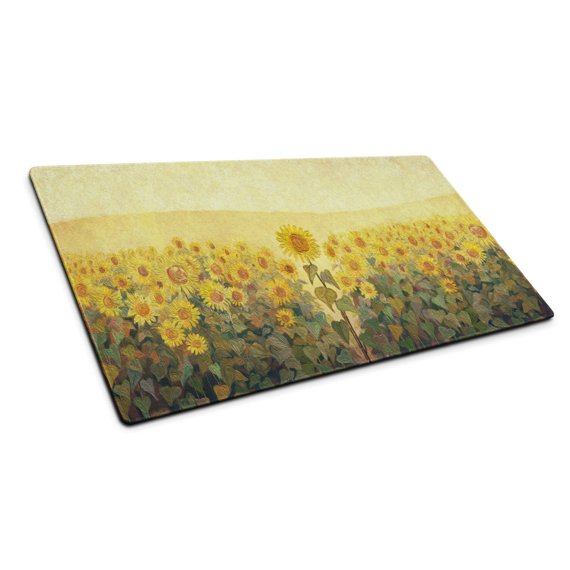 Sunflower Field Gaming Mouse Pad - Sunflower Field Yellow Desk Impressionist, Vibrant Mood, Office, DeskPad, Oil Painting