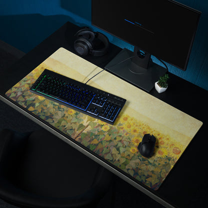 Sunflower Field Gaming Mouse Pad - Sunflower Field Yellow Desk Impressionist, Vibrant Mood, Office, DeskPad, Oil Painting