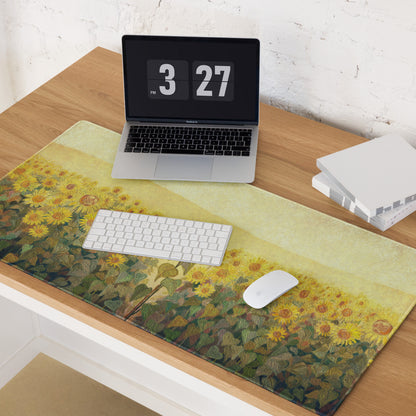 Sunflower Field Gaming Mouse Pad - Sunflower Field Yellow Desk Impressionist, Vibrant Mood, Office, DeskPad, Oil Painting