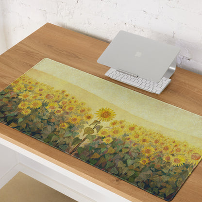 Sunflower Field Gaming Mouse Pad - Sunflower Field Yellow Desk Impressionist, Vibrant Mood, Office, DeskPad, Oil Painting