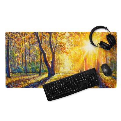 Autumn Forest Glow Mouse Pad - Forest Scene Autumn Ambers Impressionist Style Calm Mood Cozy Decor Digital Painting