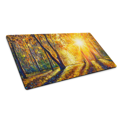 Autumn Forest Glow Mouse Pad - Forest Scene Autumn Ambers Impressionist Style Calm Mood Cozy Decor Digital Painting