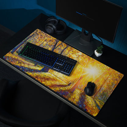 Autumn Forest Glow Mouse Pad - Forest Scene Autumn Ambers Impressionist Style Calm Mood Cozy Decor Digital Painting