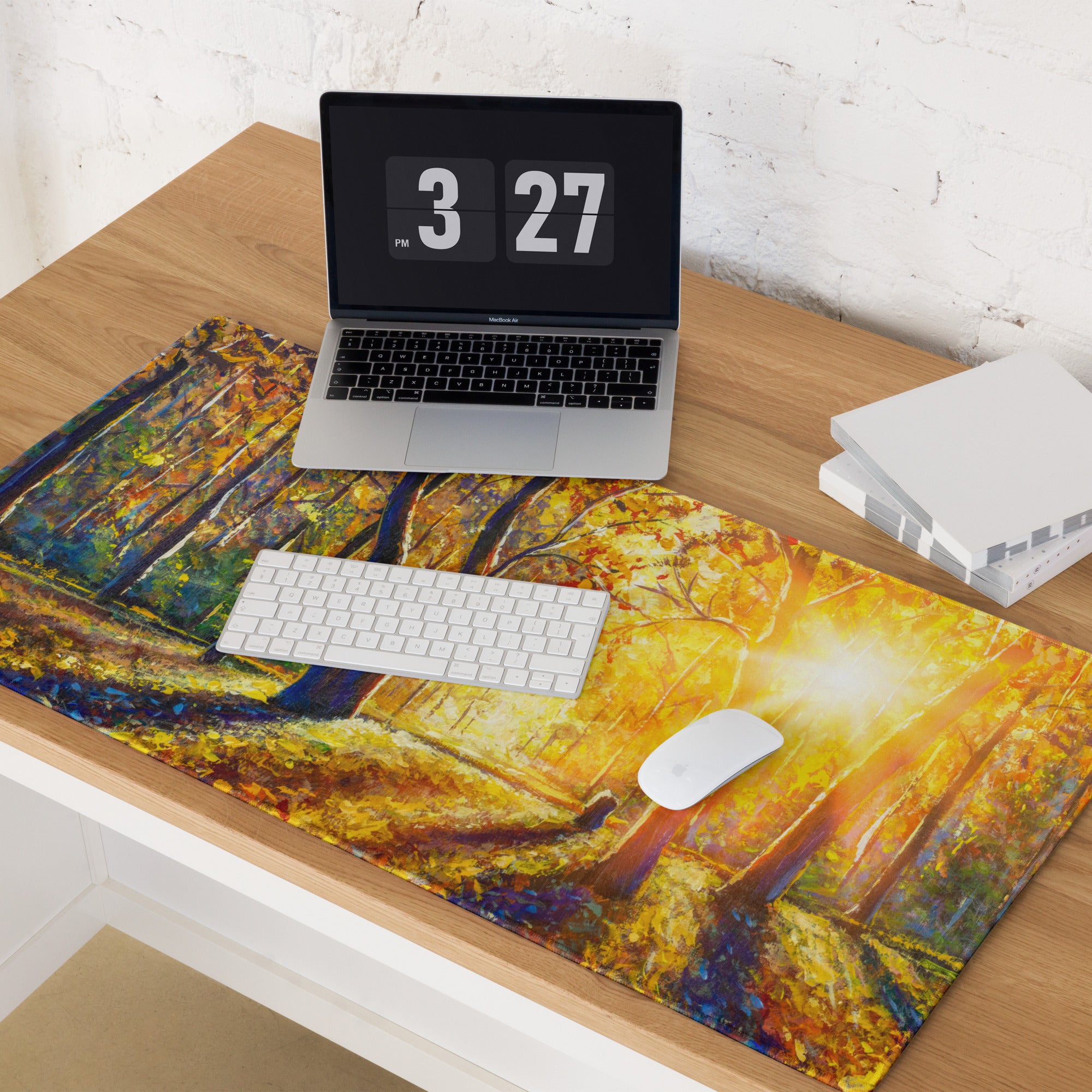 Autumn Forest Glow Mouse Pad - Forest Scene Autumn Ambers Impressionist Style Calm Mood Cozy Decor Digital Painting