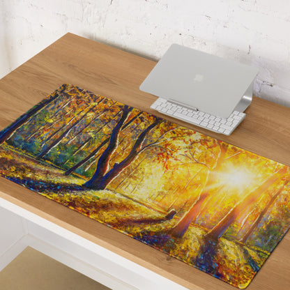 Autumn Forest Glow Mouse Pad - Forest Scene Autumn Ambers Impressionist Style Calm Mood Cozy Decor Digital Painting