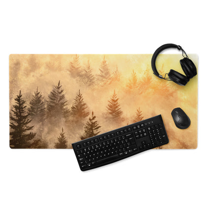 Forest Silhouette Sepia Desk Pad - Forest Silhouette Sepia Desk Pad Minimalist Cozy Vintage Rustic Gaming Illustration