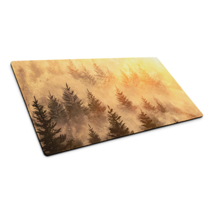 Forest Silhouette Sepia Desk Pad - Forest Silhouette Sepia Desk Pad Minimalist Cozy Vintage Rustic Gaming Illustration