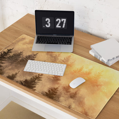 Forest Silhouette Sepia Desk Pad - Forest Silhouette Sepia Desk Pad Minimalist Cozy Vintage Rustic Gaming Illustration