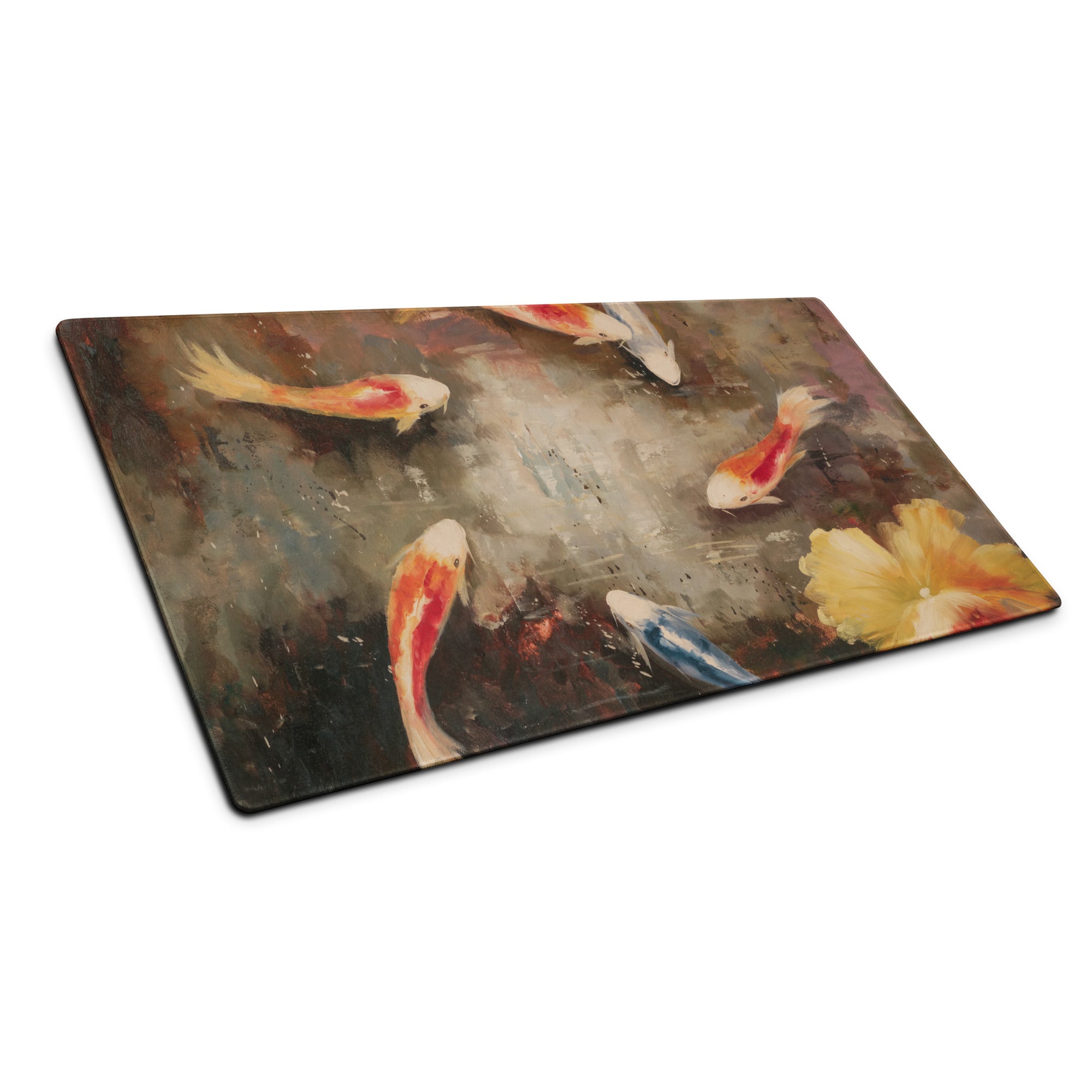 Koi Pond Art Mouse Pad - Koi Painting Orange White Blue Desk Decor Impressionist Calm Elegant Modern Office Desk Pad Oil