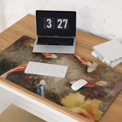 Koi Pond Art Mouse Pad - Koi Painting Orange White Blue Desk Decor Impressionist Calm Elegant Modern Office Desk Pad Oil