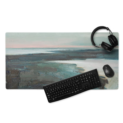 Pastel Seascape Horizon Mouse Pad - Seascape Blue Pink Desk Pad Calm Coastal Minimalist Non Slip Gaming Pad