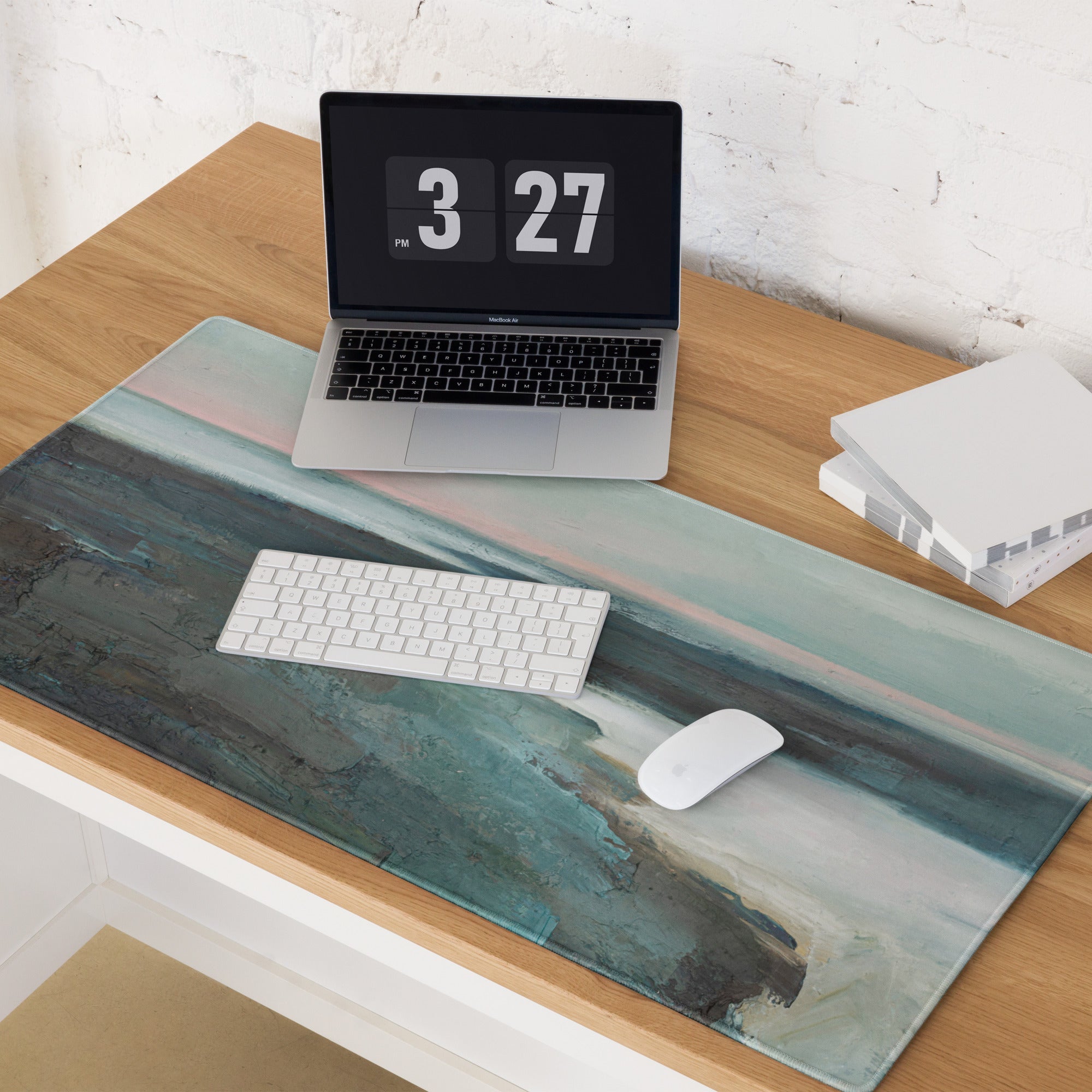 Pastel Seascape Horizon Mouse Pad - Seascape Blue Pink Desk Pad Calm Coastal Minimalist Non Slip Gaming Pad