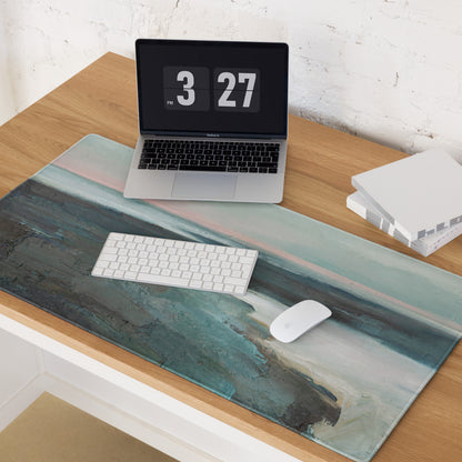 Pastel Seascape Horizon Mouse Pad - Seascape Blue Pink Desk Pad Calm Coastal Minimalist Non Slip Gaming Pad