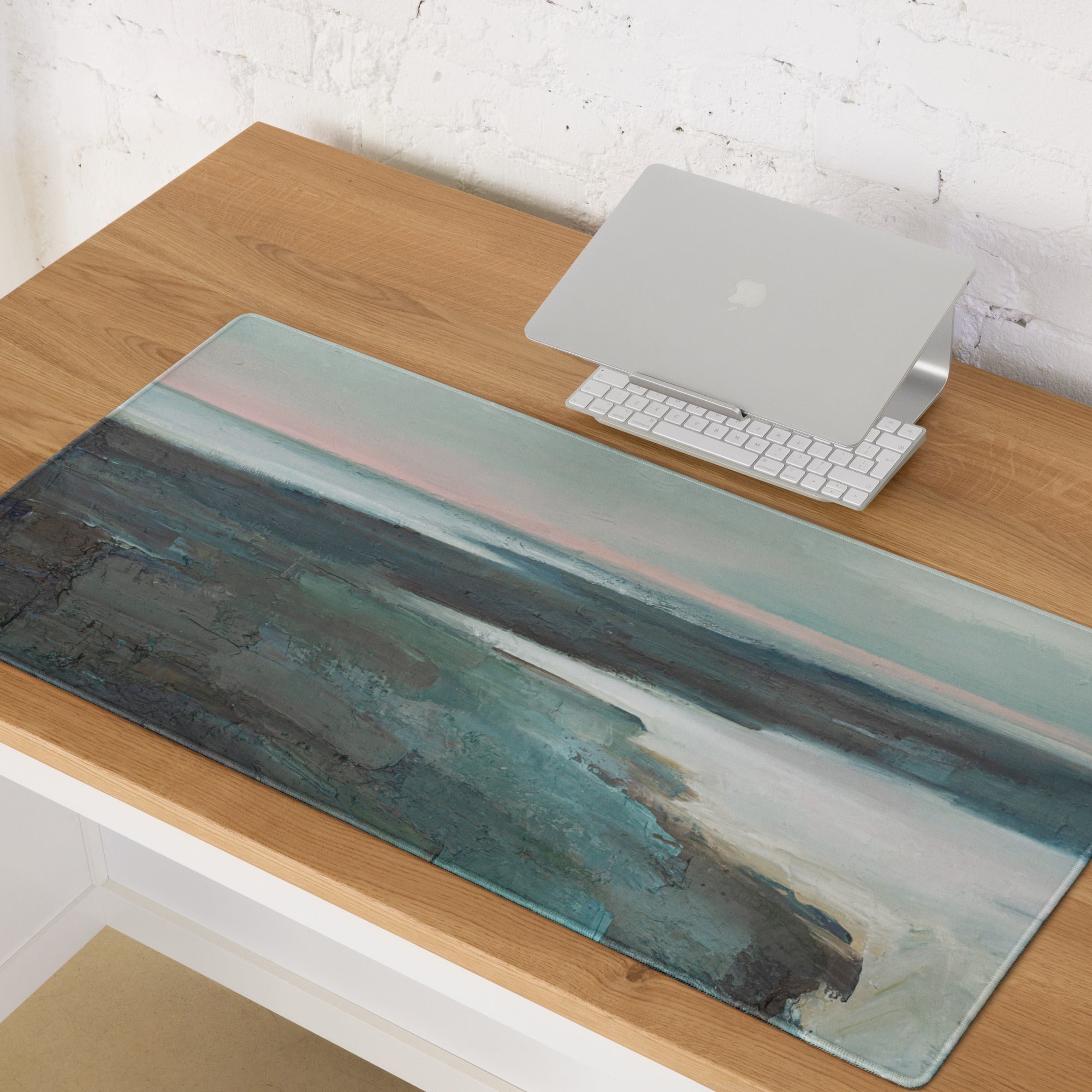 Pastel Seascape Horizon Mouse Pad - Seascape Blue Pink Desk Pad Calm Coastal Minimalist Non Slip Gaming Pad