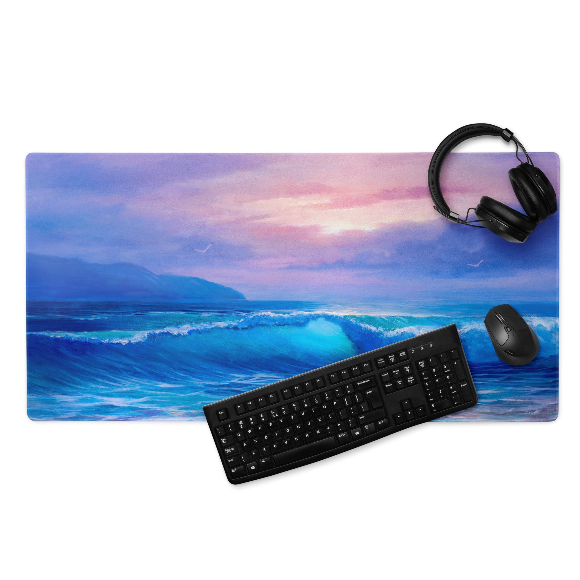 Coastal Sunset Ocean Mouse Pad - Mouse Pad Blue Purple Sunset Gaming Desk Modern Calm Minimalist Ocean Artwork