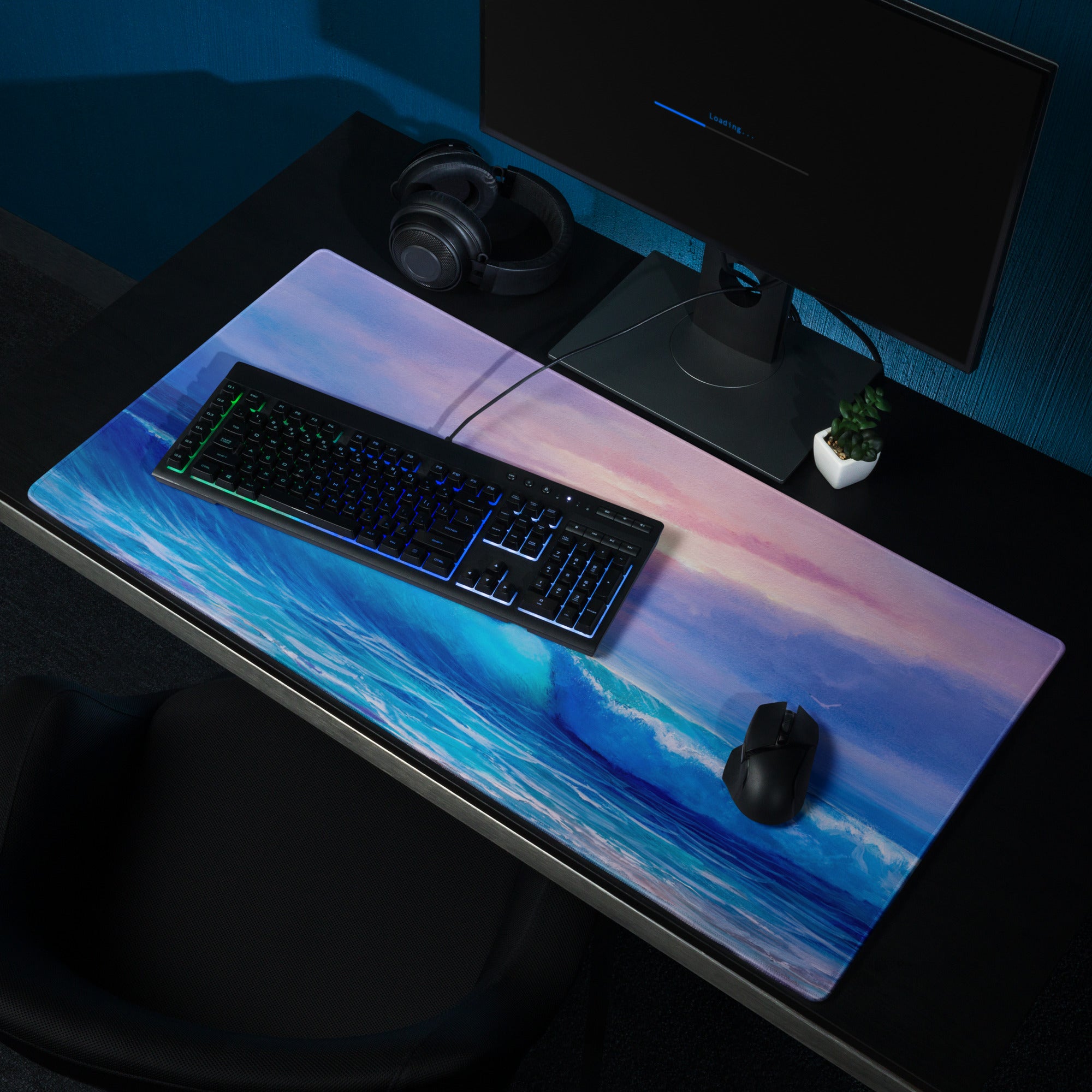 Coastal Sunset Ocean Mouse Pad - Mouse Pad Blue Purple Sunset Gaming Desk Modern Calm Minimalist Ocean Artwork