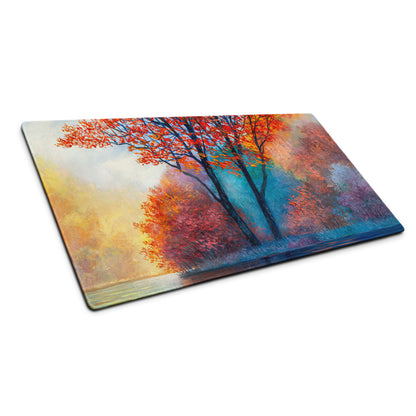 Autumn Tree Art Mouse Pad - Autumn Tree Art Orange Blue Desk Watercolor Mood Vibrant Modern Gaming Desk Mat Watercolor